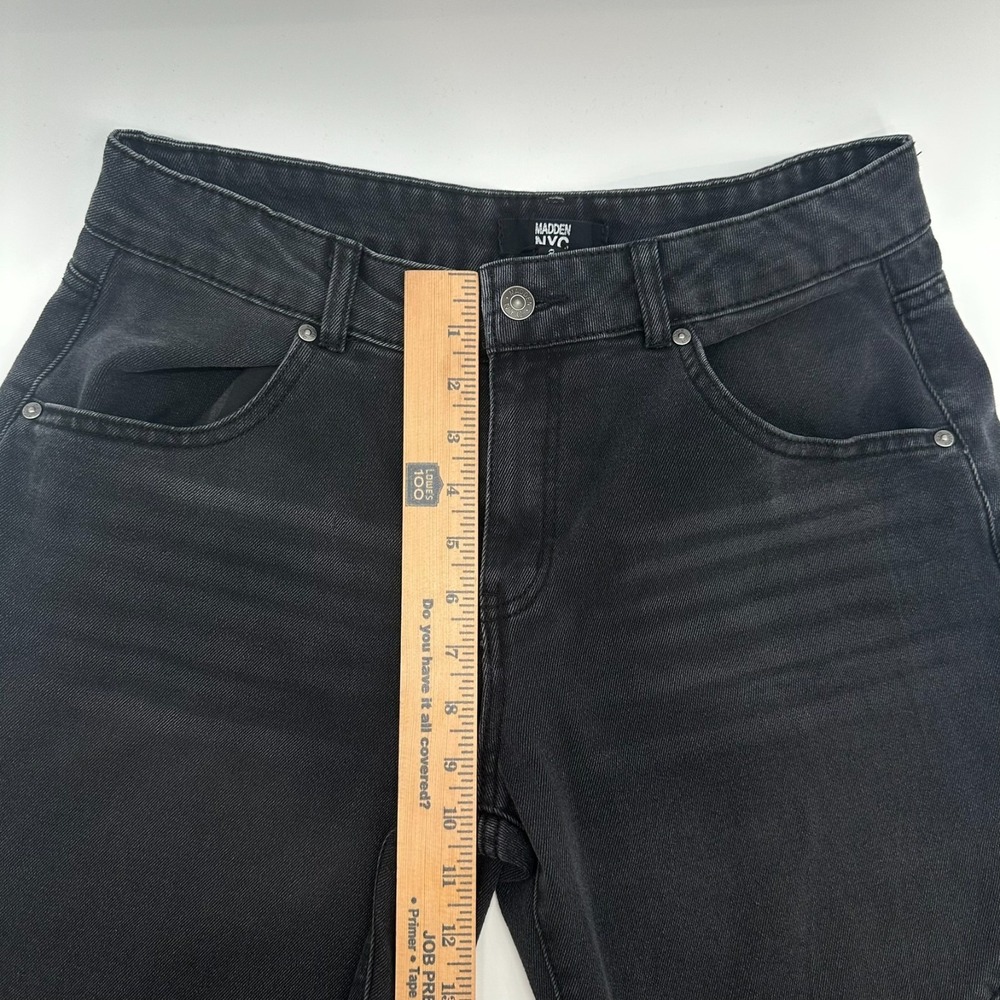 Madden NYC Barrel Jeans Womens 8 Black Denim Tapered Leg Cropped Mid Rise - Picture 8 of 10